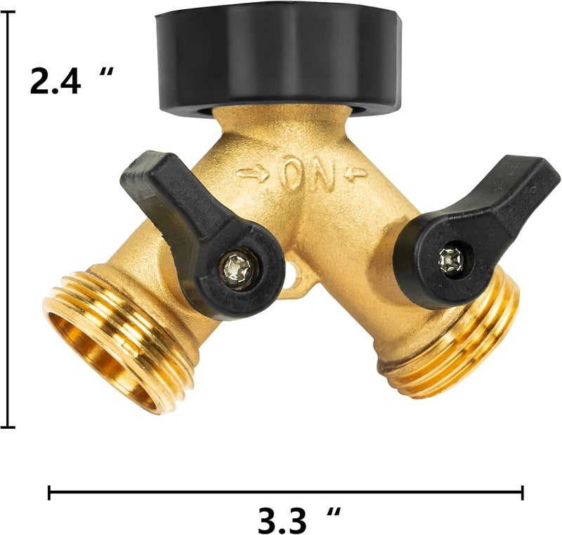 LIULO TOOL Brass Garden Hose Splitter 2 Way, Hose Y Splitter 3/4 Inch Heavy Duty Brass Hose Connector Tap Splitter, Hose Spigot Adapter 2 Valves with Rubber Washers (1 Pack) - Image 2